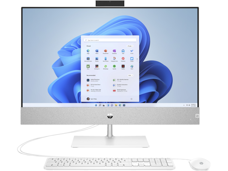 22C1 Intel HP Pavilion 27 inch All-in-One Desktop PC - SnowflakeWhite WiredKBM Win11 CoreSet Front C